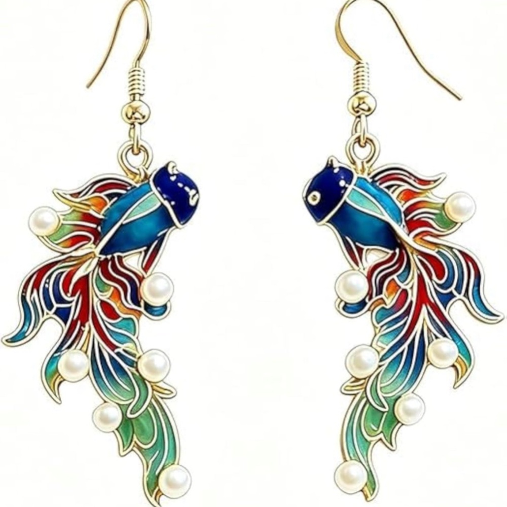 Private Label Multicolor Enamel Fish Dangle Earrings - Blue, Red, Green